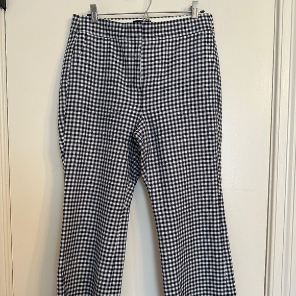 JCrew Hayden Navy White Gingham Cropped Flare Trouser Pant - Picture 3 of 6